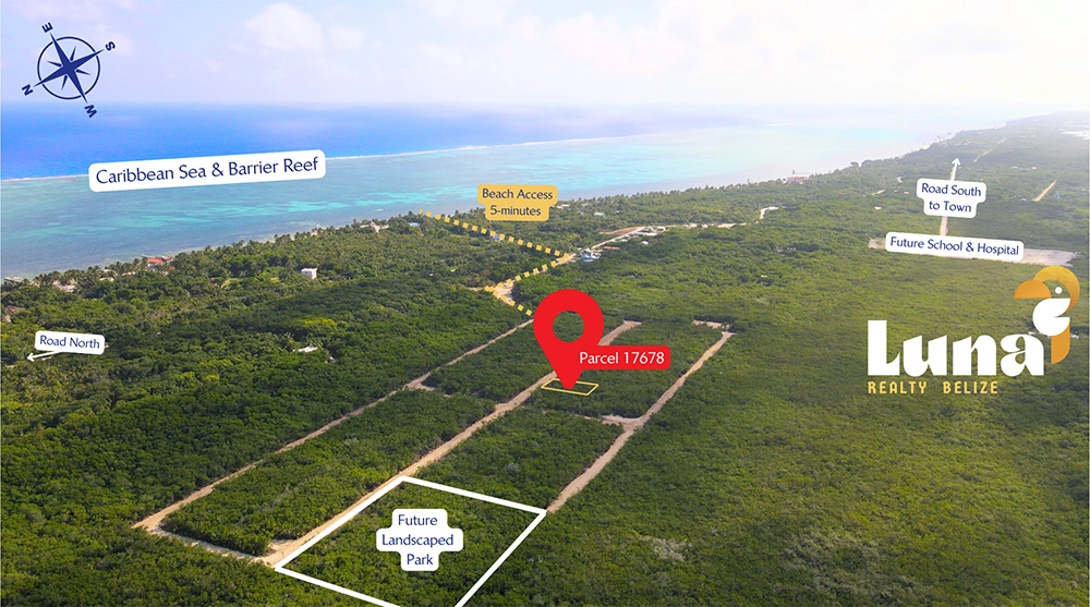 Aerial view of land parcel near Caribbean Sea.