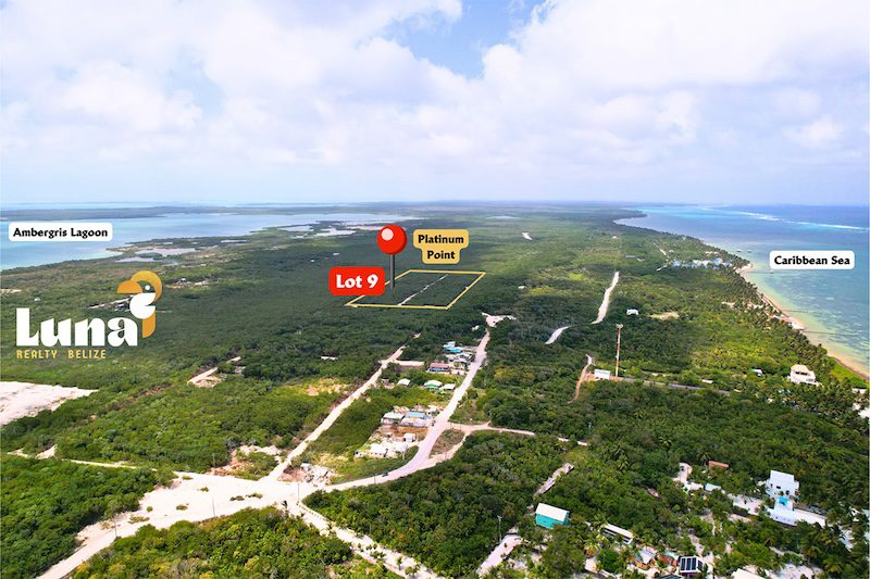 Aerial view of land lots near Caribbean Sea.