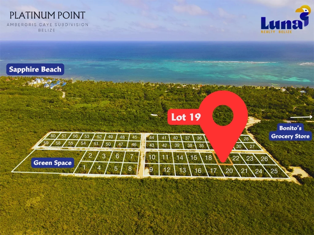 Map highlighting Lot 19 near Sapphire Beach.
