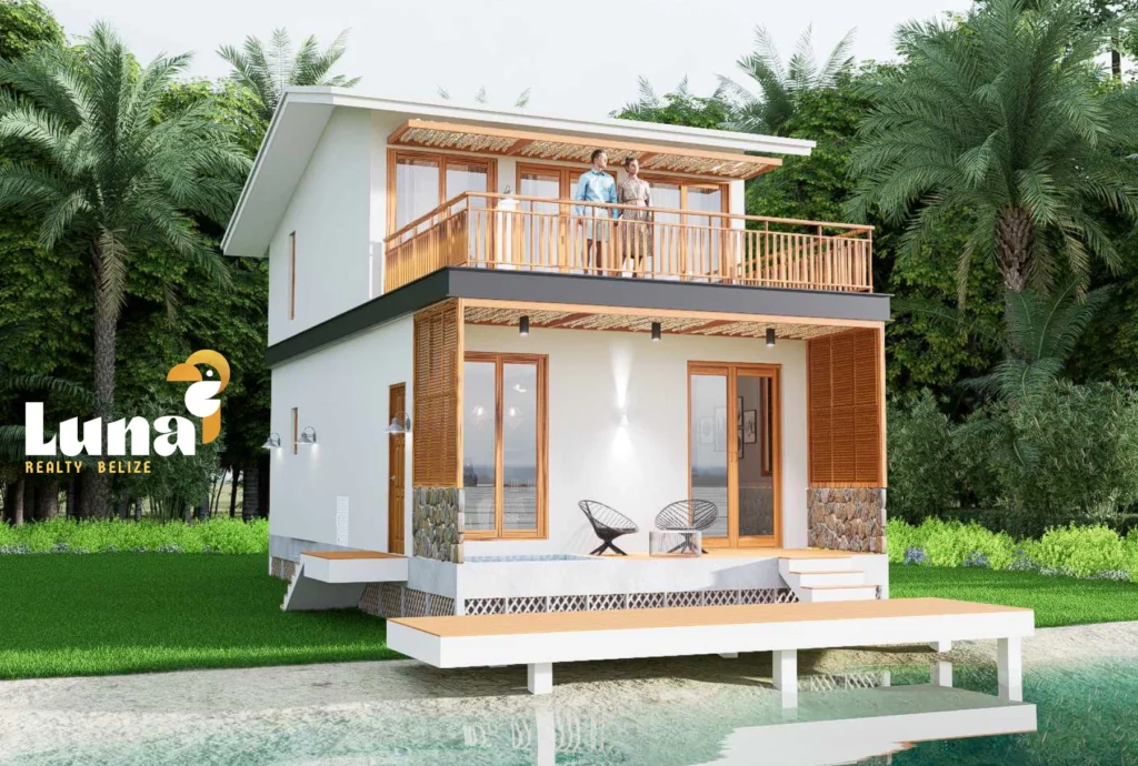 Modern two-story house with balcony view.