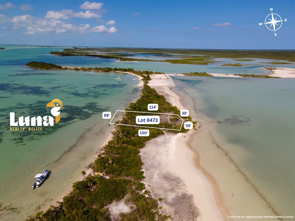 Aerial view of beachfront property lot.