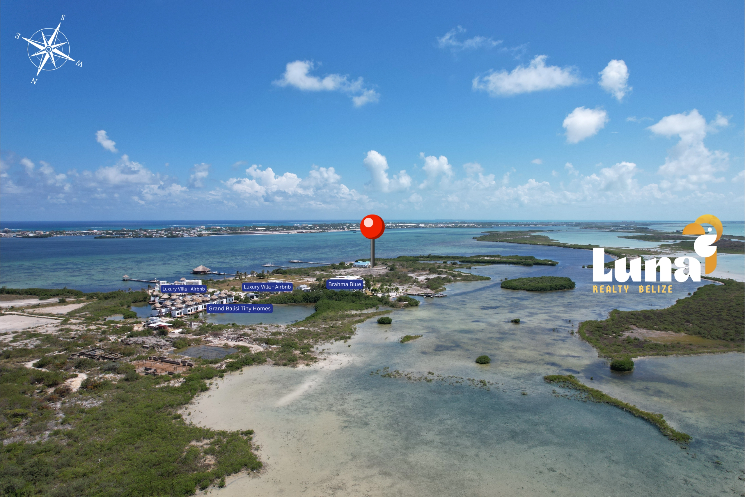 Aerial view of coastal landscape in Belize.