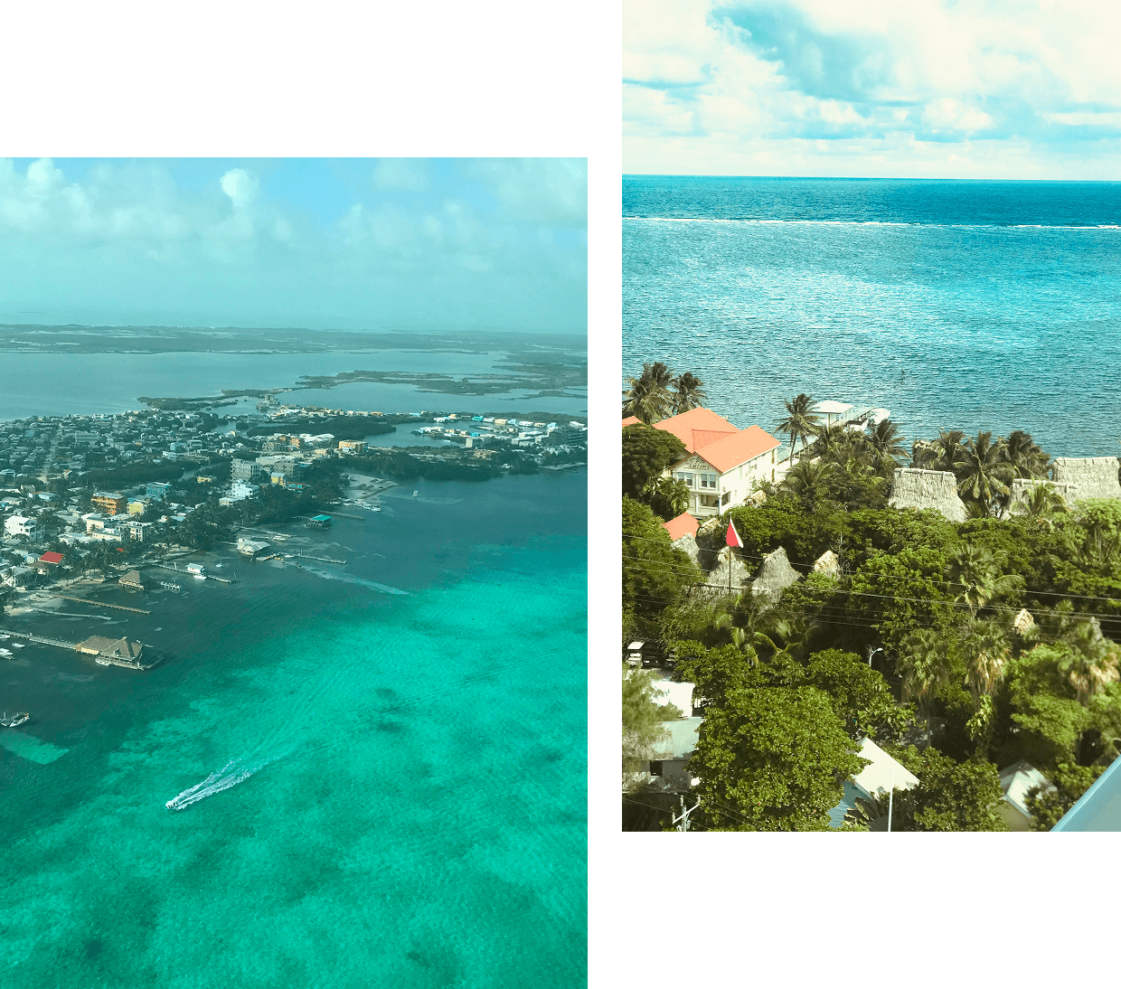 Aerial views of tropical coastal landscapes.