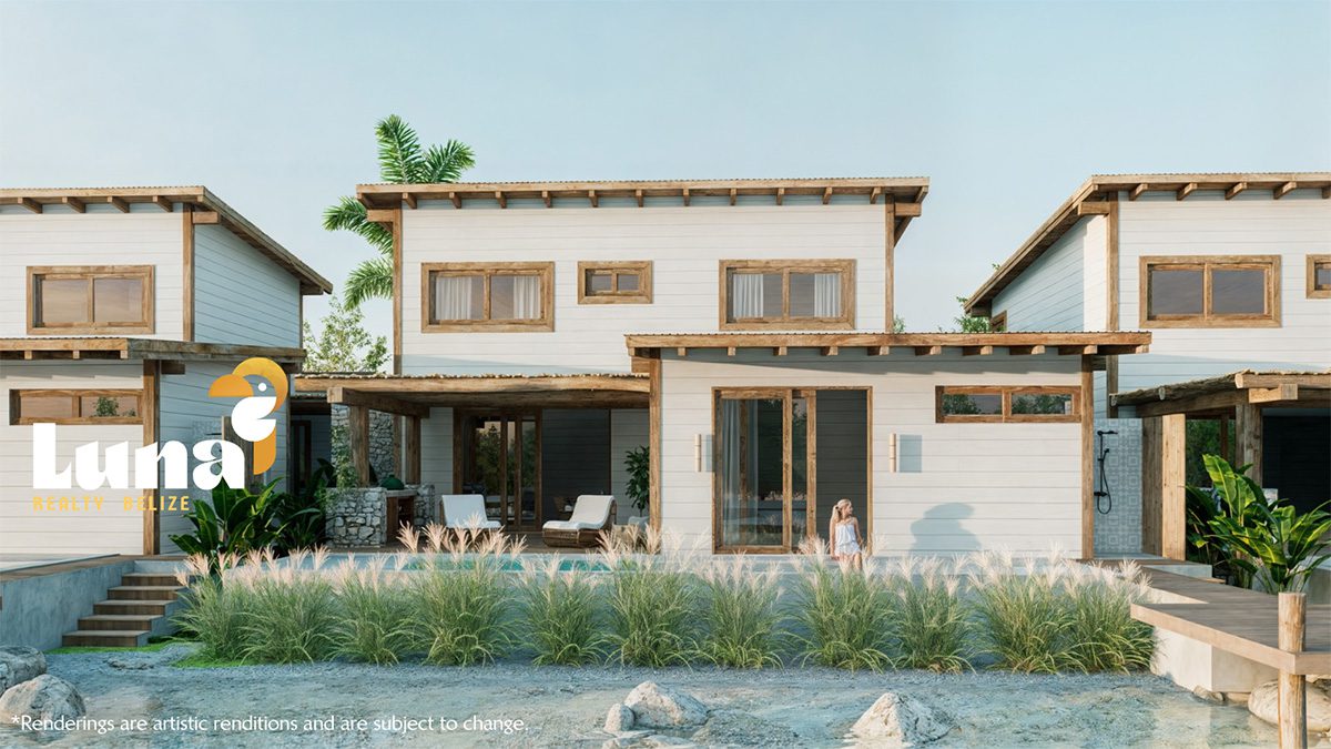 Modern beachfront villas with wooden accents.