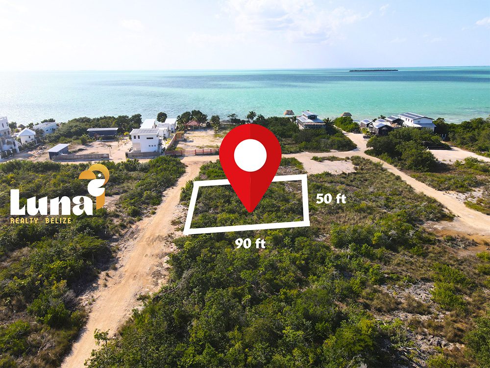 Land plot near ocean with dimensions marked.