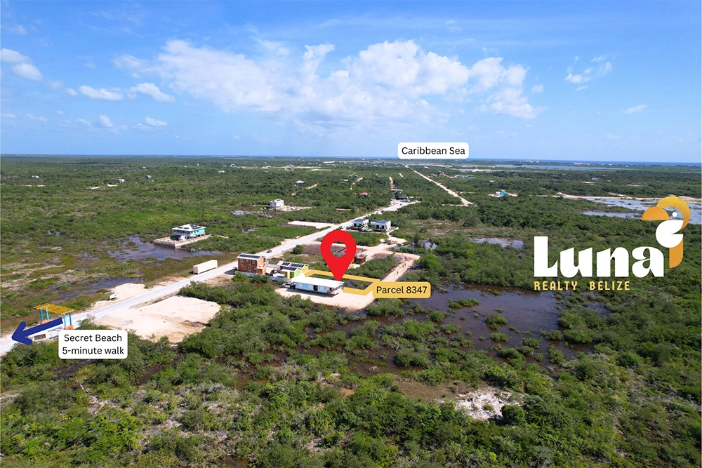 Aerial view of Belize real estate parcel.