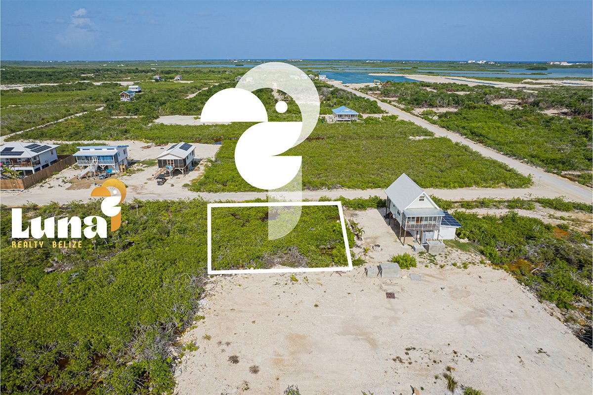 Aerial view of coastal land plot, Belize.