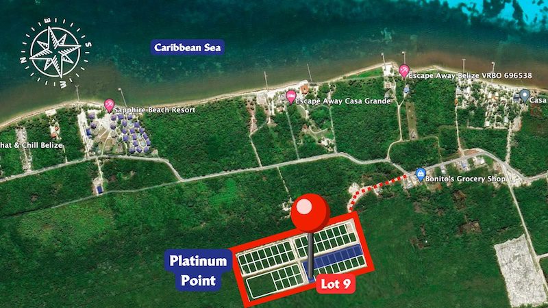 Map highlighting Lot 9 near Caribbean Sea.