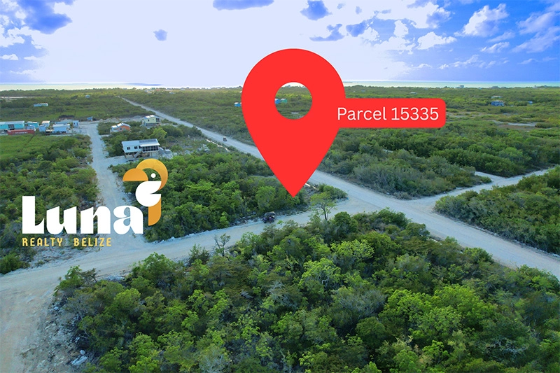 Aerial view of Belize land parcel location.