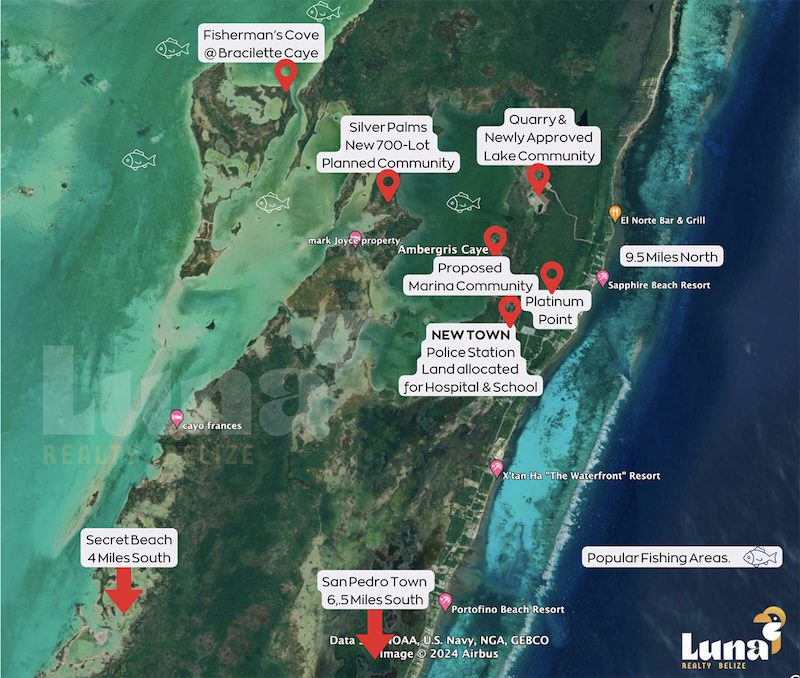 Map highlighting developments and locations in Belize.