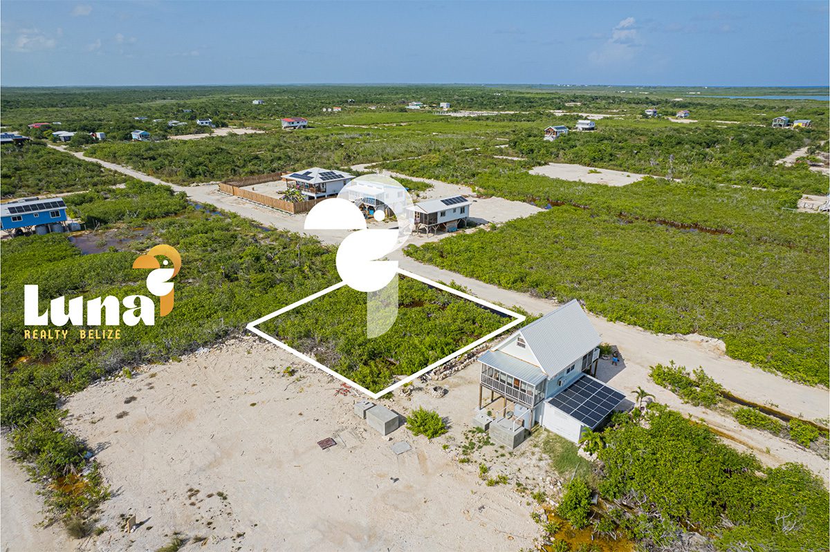 Aerial view of a coastal property lot.