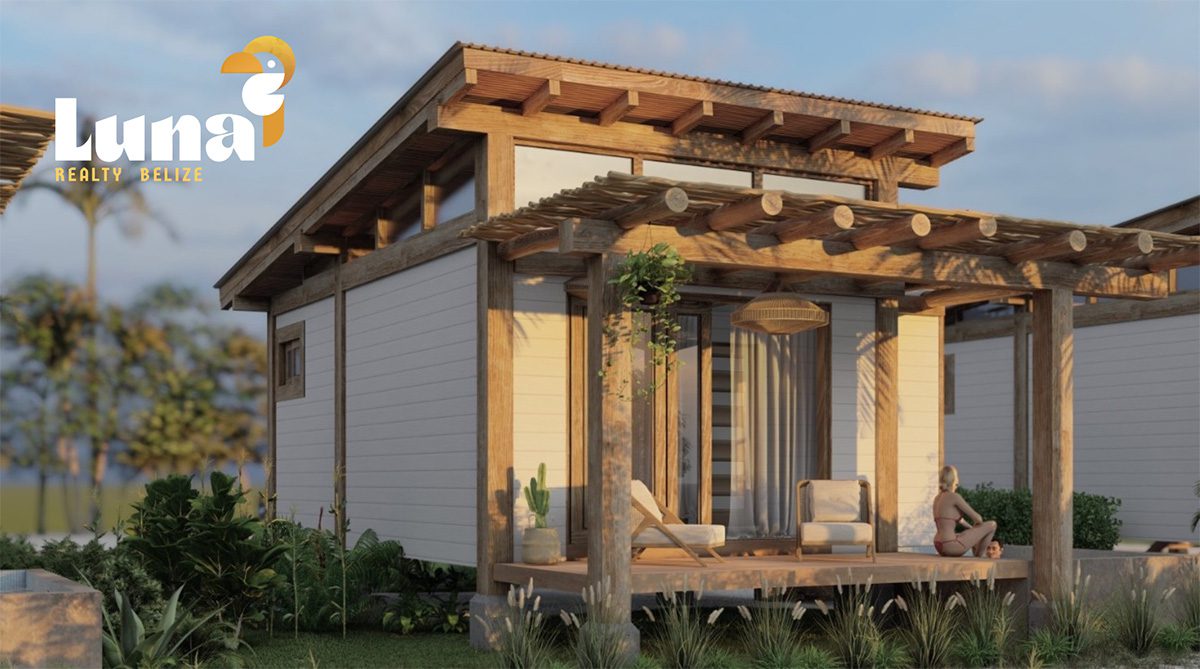 Modern wooden house with a shaded porch.