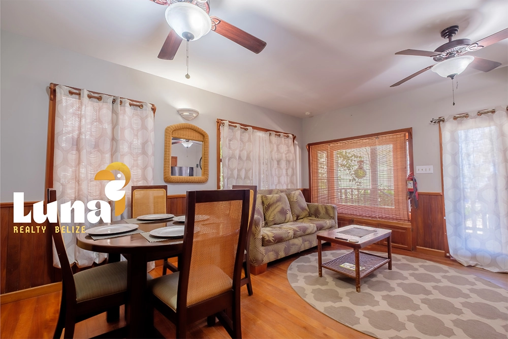 Cozy living room with dining area.