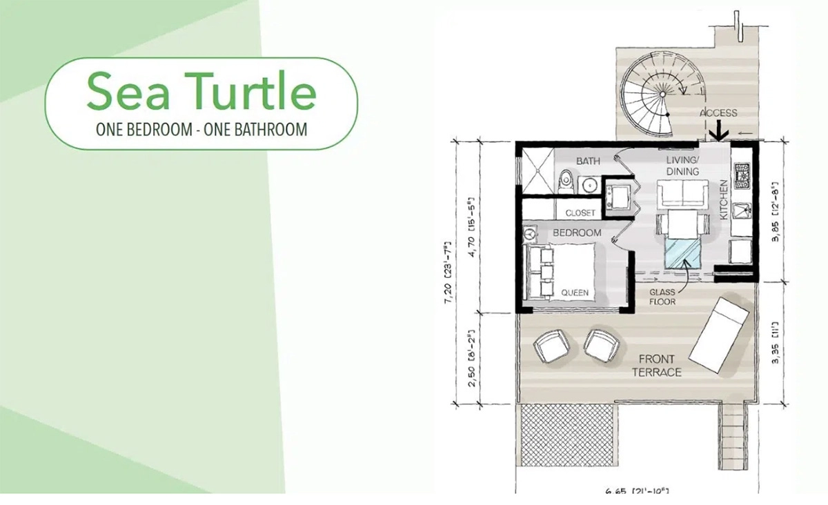 Sea Turtle one-bedroom floor plan layout.