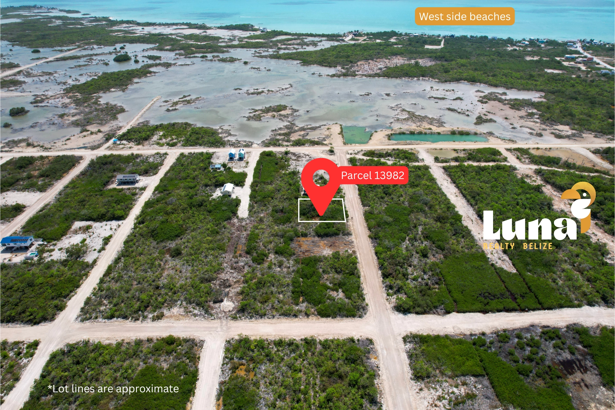 Aerial view of undeveloped land parcel.
